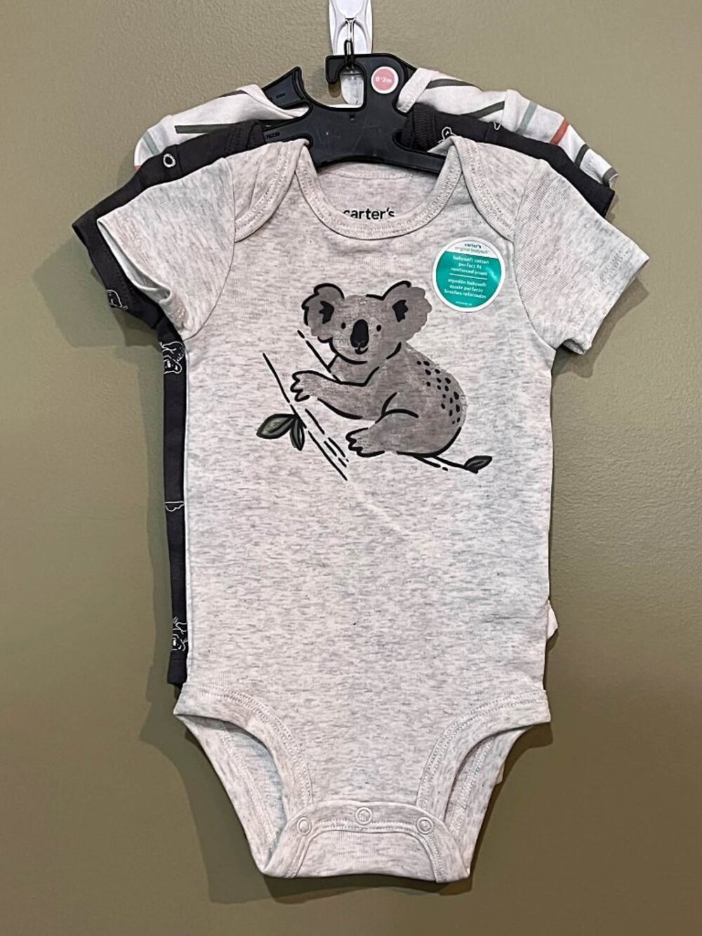 3/$15.00 C  striped and koala print onesie set